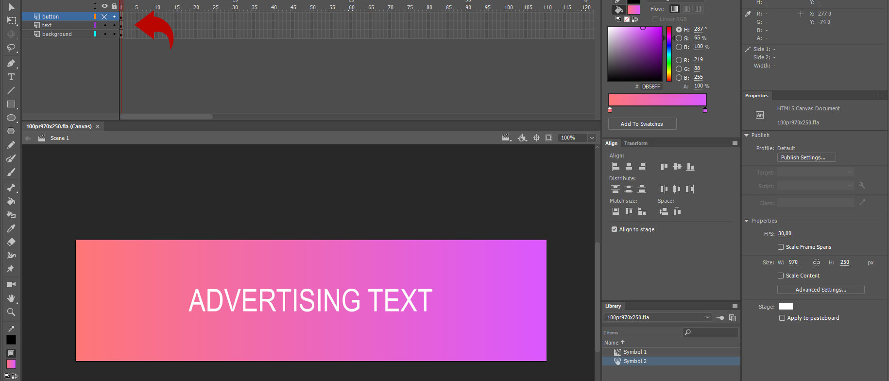 The structure of the simplest HTML banner created in Adobe Animate.